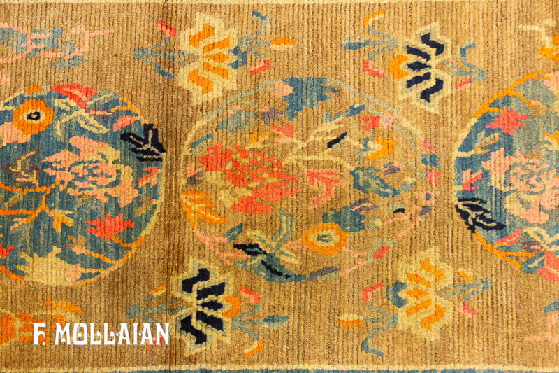 فرش کوچک آنتیک تبتی پشمی با حاشیه صورتی رنگ کد:۵۶۷۱۶۲۸۷